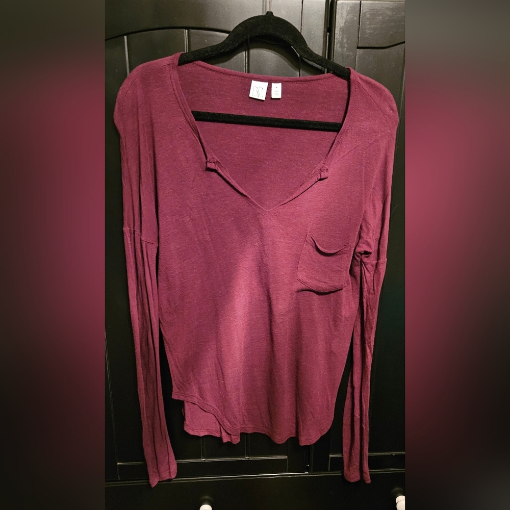 BP By NORDSTOMS Long Sleeve V-Neck Top - Deep Purple/cranberry. Perfect Tee.